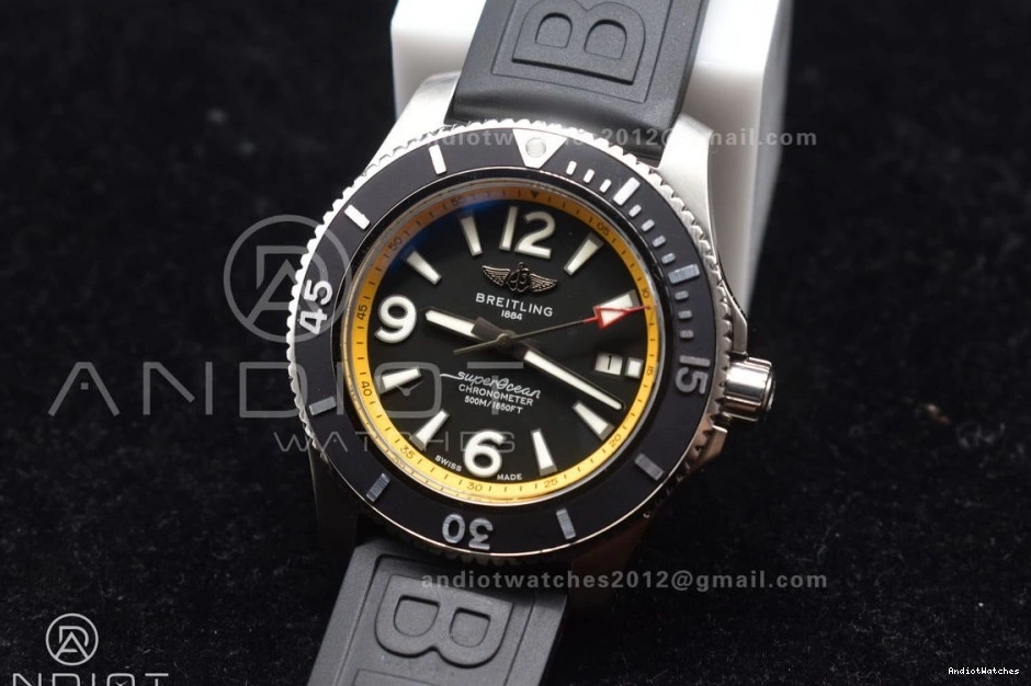 1:1 Rehaut Rubber Bezel Strap TF Best Edition with On Yellow Casual Black and Automatic Superocean 471 A Dial Black 44 1117